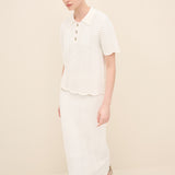 Wave-Textured Knit Long Skirt Offwhite