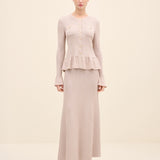 Button-Front Peplum Knit Cardigan Gold