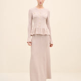 Button-Front Peplum Knit Cardigan Gold