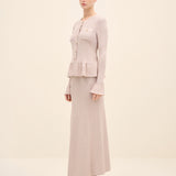 Button-Front Peplum Knit Cardigan Gold