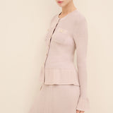 Button-Front Peplum Knit Cardigan Gold