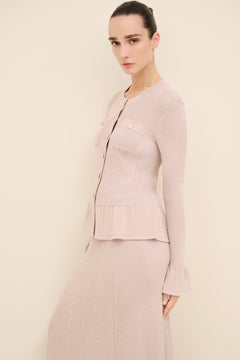 Button-Front Peplum Knit Cardigan