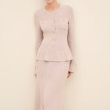 Button-Front Peplum Knit Cardigan Gold