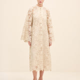 Floral Lace Midi Dress Beige