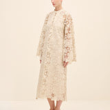 Floral Lace Midi Dress Beige