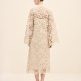 Floral Lace Midi Dress Beige