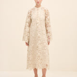 Floral Lace Midi Dress Beige