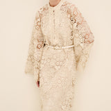 Floral Lace Midi Dress Beige