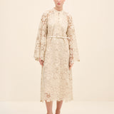 Floral Lace Midi Dress Beige