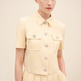 Crystal-Button Cropped Jacket