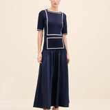 Navy Taffeta Knit Midi Dress