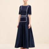 Navy Taffeta Knit Midi Dress