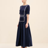 Navy Taffeta Knit Midi Dress