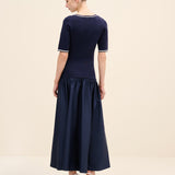 Navy Taffeta Knit Midi Dress