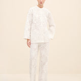 Floral Guipure Lace Trousers Offwhite