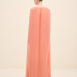 Cape-Sleeve Tiered Maxi Chiffon Dress Coral