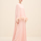 Feather-Trim Cape Blouse Blush