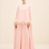 Feather-Trim Cape Blouse Blush