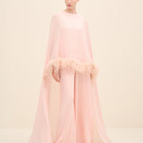 Feather-Trim Cape Blouse Blush