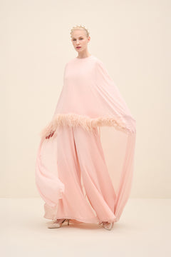 Feather-Trim Cape Blouse