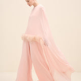 Feather-Trim Cape Blouse Blush