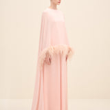 Feather-Trim Cape Blouse Blush