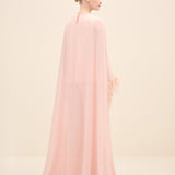 Feather-Trim Cape Blouse Blush