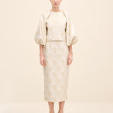 Floral Jacquard Balloon-Sleeve Blouse