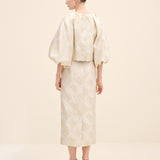 Floral Jacquard Balloon-Sleeve Blouse