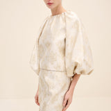 Floral Jacquard Balloon-Sleeve Blouse