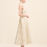 Strapless Floral Jacquard Midi Dress