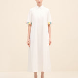 Embellished Cuff Poplin Midi Dress