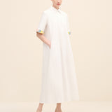 Embellished Cuff Poplin Midi Dress