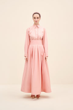 Wide Waistband Poplin Midi Skirt