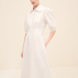 Puff Sleeve Poplin Midi Dress