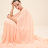 Feather-Hem Cape Maxi Dress Peach