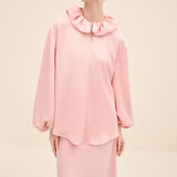 Ruffled Collar Volume-Sleeve Blouse Blush