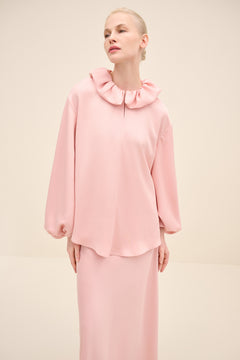 Ruffled Collar Volume-Sleeve Blouse