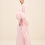 Feather Trim One Shoulder Dress Light Pink