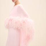 Feather Trim One Shoulder Dress Light Pink