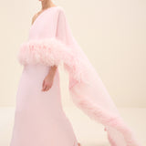 Feather Trim One Shoulder Dress Light Pink