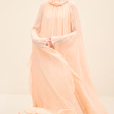 Chiffon Draped Collar Cape Dress Peach