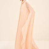 Chiffon Draped Collar Cape Dress Peach