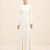Embellished Bell-Sleeve Crepe Gown White