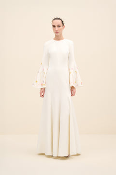 Embellished Bell-Sleeve Crepe Gown