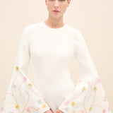 Embellished Bell-Sleeve Crepe Gown White