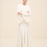 Embellished Bell-Sleeve Crepe Gown White