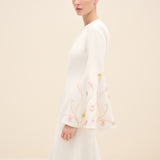 Embellished Bell-Sleeve Crepe Gown White