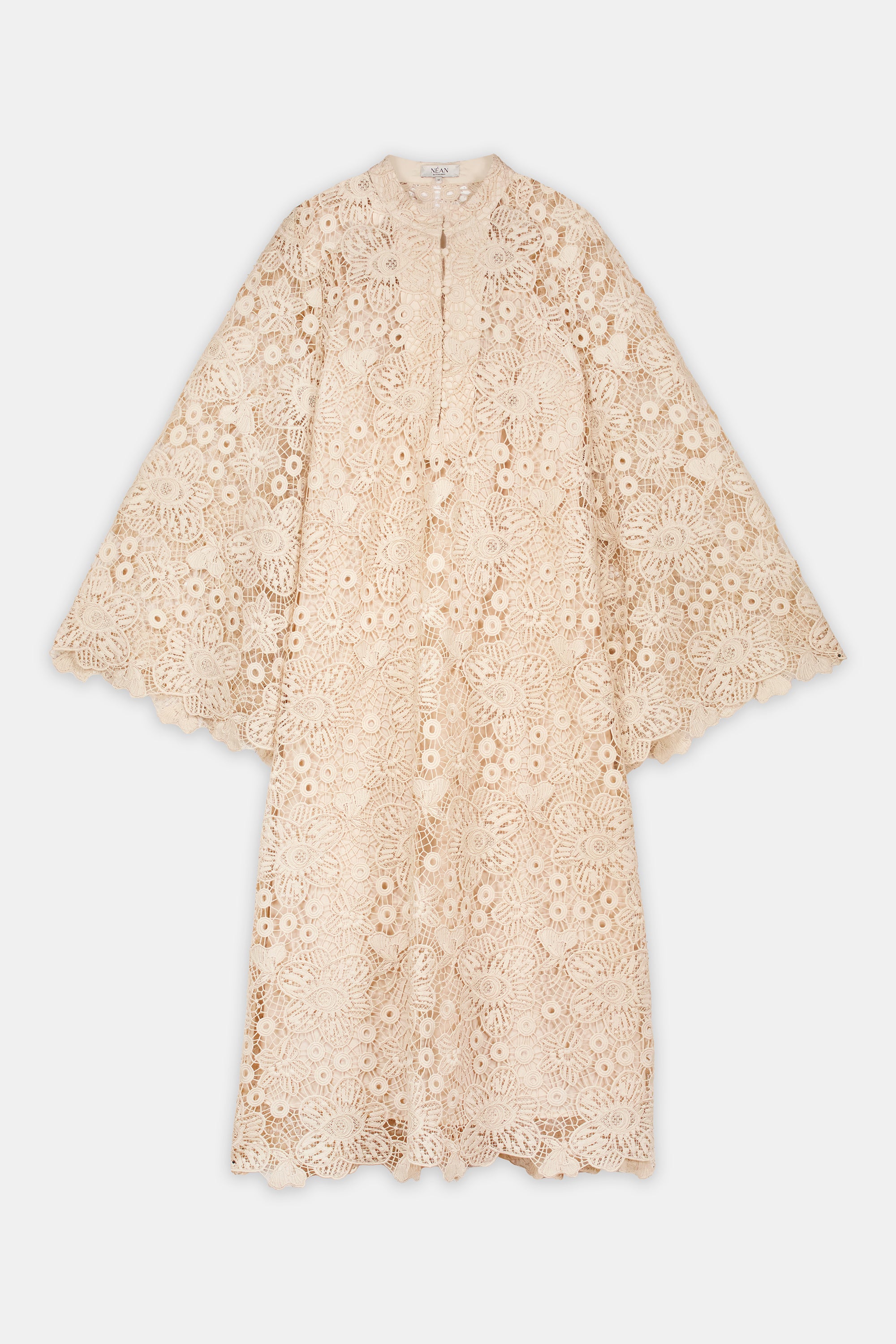 Floral Lace Midi Dress Beige