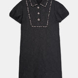 Embellished Collar Jacquard Midi Dress